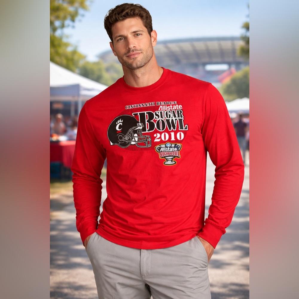 Vintage Cincinnati Bearcats 2010 Sugar Bowl Long Sleeve Shirt Mens Large Red
